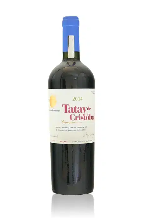 Een fles 2014 Tatay de Cristobal rode wijn van het wijnhuis Von Siebenthal